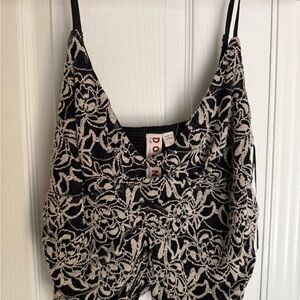 Dolan Anthropologie Black and Cream Floral Lace Top